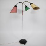 Vintage floor lamp with three light points with colored caps, 1960s