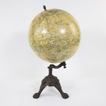 Terrestrial Globe - J. Lebèque & Cie, Paris, sphere in paper mache on cast iron base