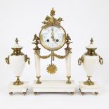 French mantel clock ca. 1880, white marble with polished brass