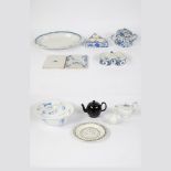 Collection of various faience, Moustier oval dish 18th, 2 Delft tile 17th, Spanish salt and spice ve