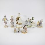 Collection of porcelain figures including Meissen, Capo di Monti, Volkstedt