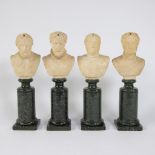 Collection of 4 male busts in alabaster of French kings on marble column stand, probably including H