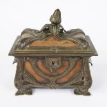 Art Nouveau jewelery box, leather and gilded brass withmark of the maker RS