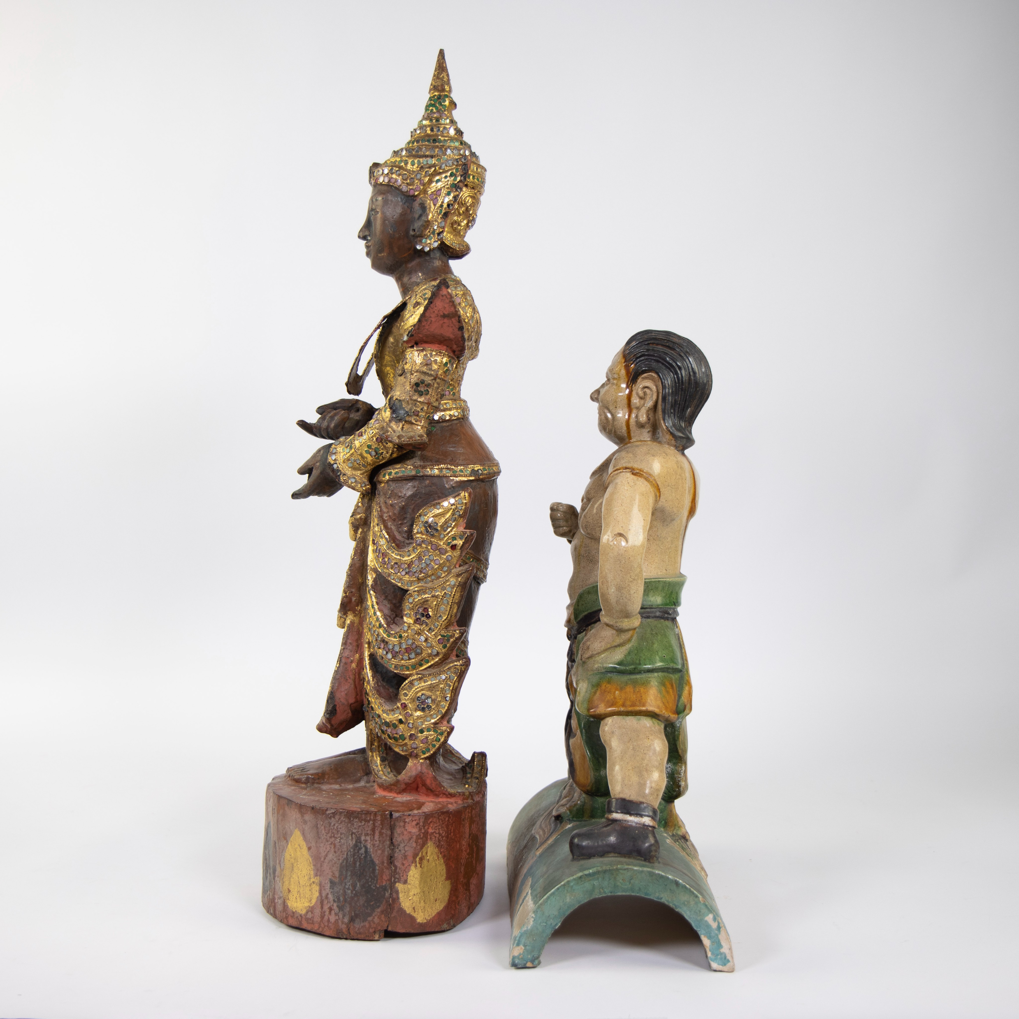 Chinese glazed earthenware roof tile and wooden Thai Buddha - Image 2 of 5