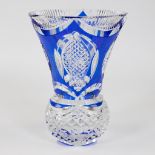VAL SAINT LAMBERT colorless and colbalt blue cut crystal vase OMAR (Charles Graffart), signed and nu