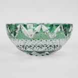 Val Saint Lambert colorless and light green cut crystal bowl with diamond cut decor , signed