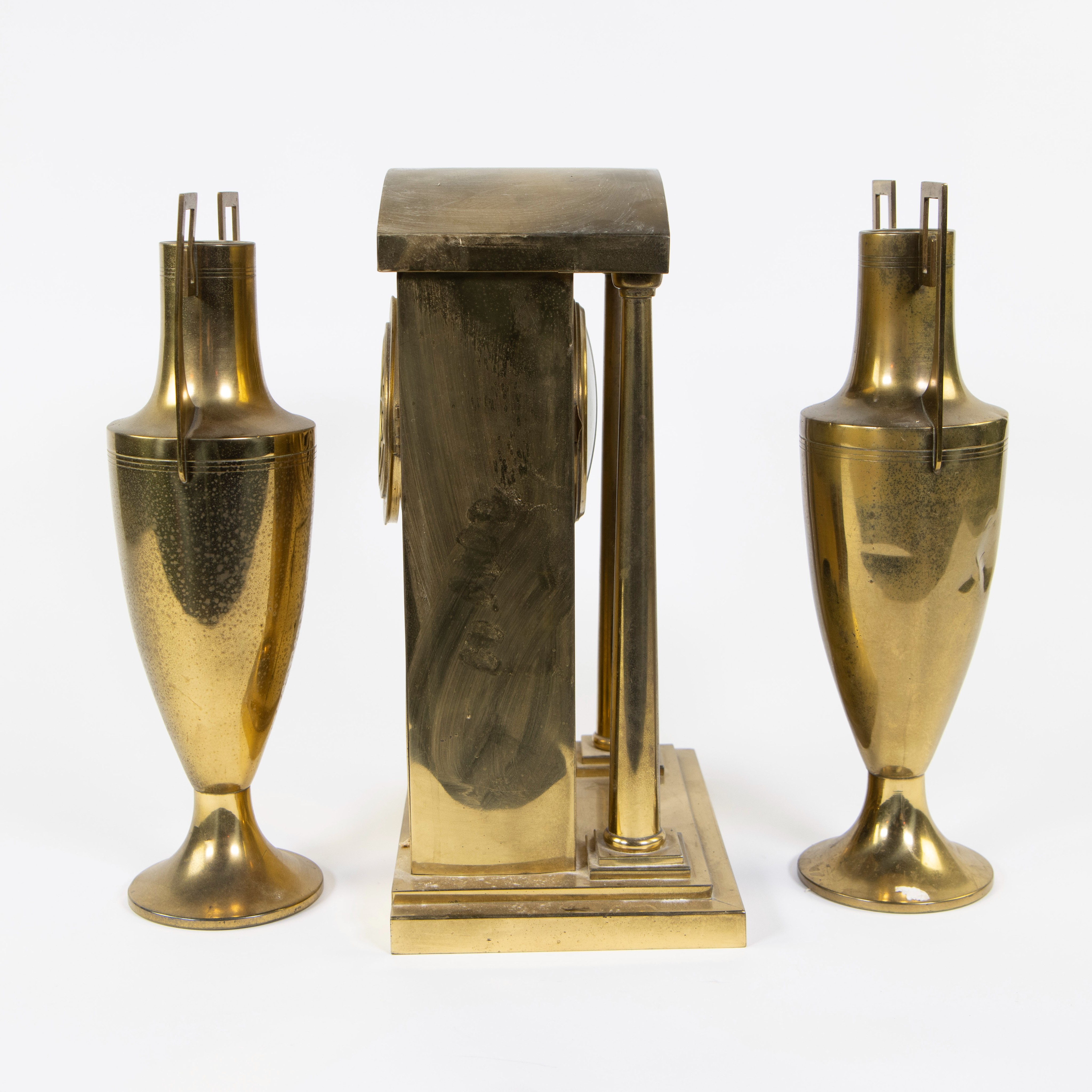 3 piece Art Deco mantelpiece set in yellow copper, Amsterdam School circa 1920 - Image 4 of 5