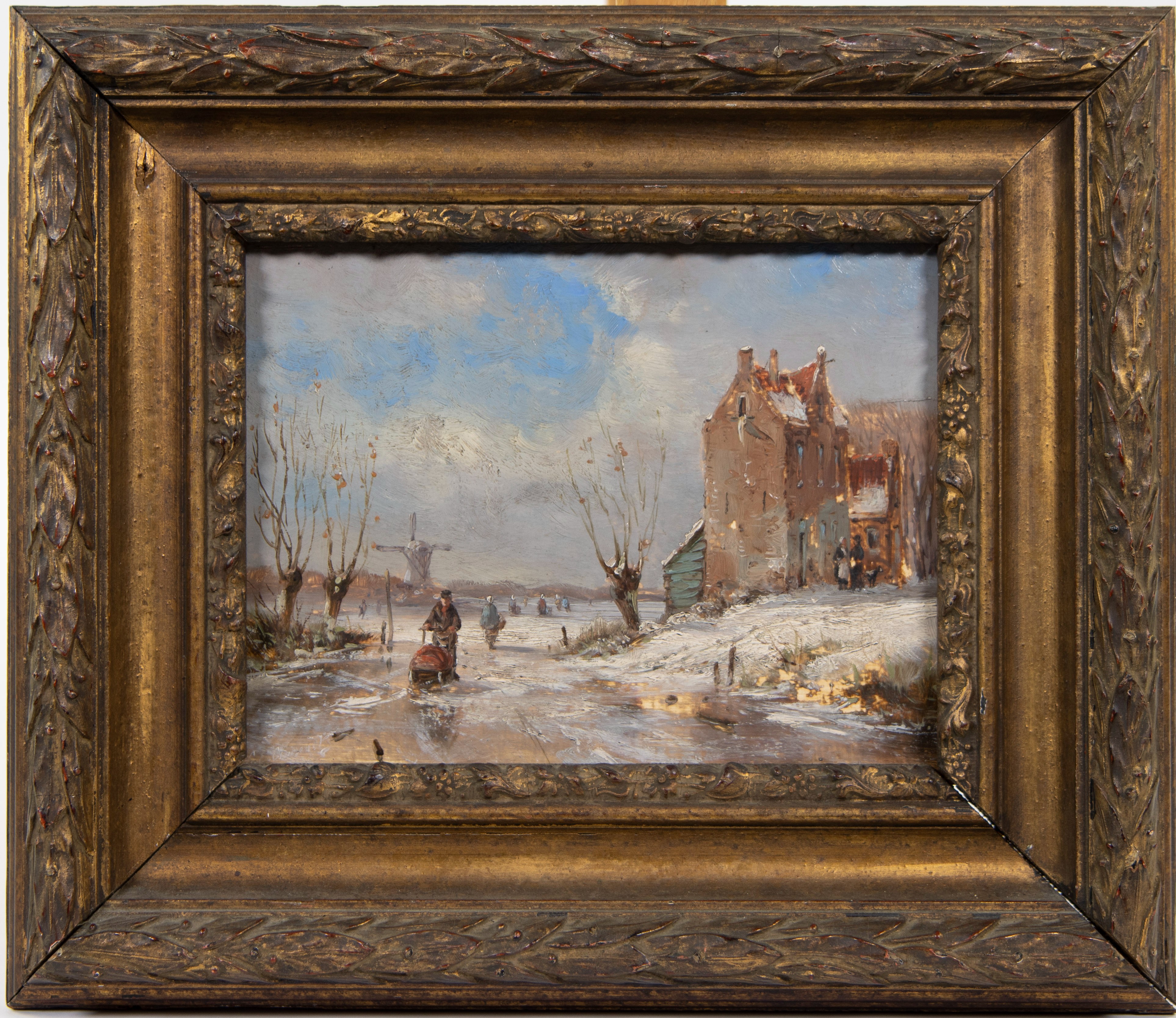 Oil on panel Winter landscape 19th century, signed - Image 2 of 4