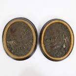 Collection of 2 oval bronze plaques Goddess and children with grapes and tambourine and Goddess with