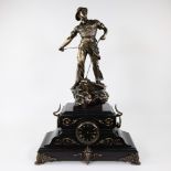 Marble clock with sculpture in spelter "Secours" 19th century by Arthur WAAGEN, signed