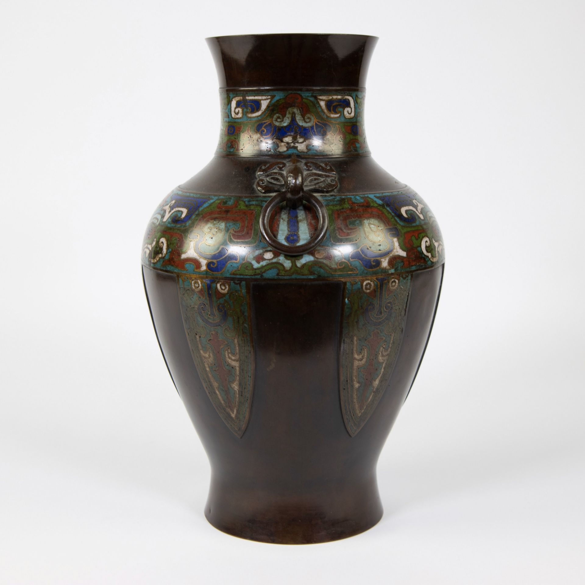 Japanese bronze champlevé vase, marked, 19th century - Image 4 of 5