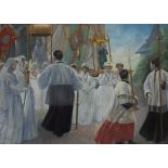 Pastel on cardboard The procession, signed R. Vibert Paris