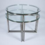 Round design glass coffee table with silver-plated metal base (5-piece set)