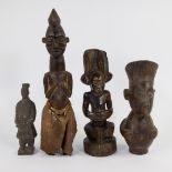 Collection of 3 African wooden figurines and 1 Asian stone figurine
