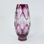 Val Saint Lambert mauve and clear cut crystal vase, signed and numbered 90/100