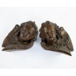 Pair of antique 18/19th century wooden angel heads