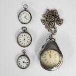 4 pocket watches, 3 of which are silver