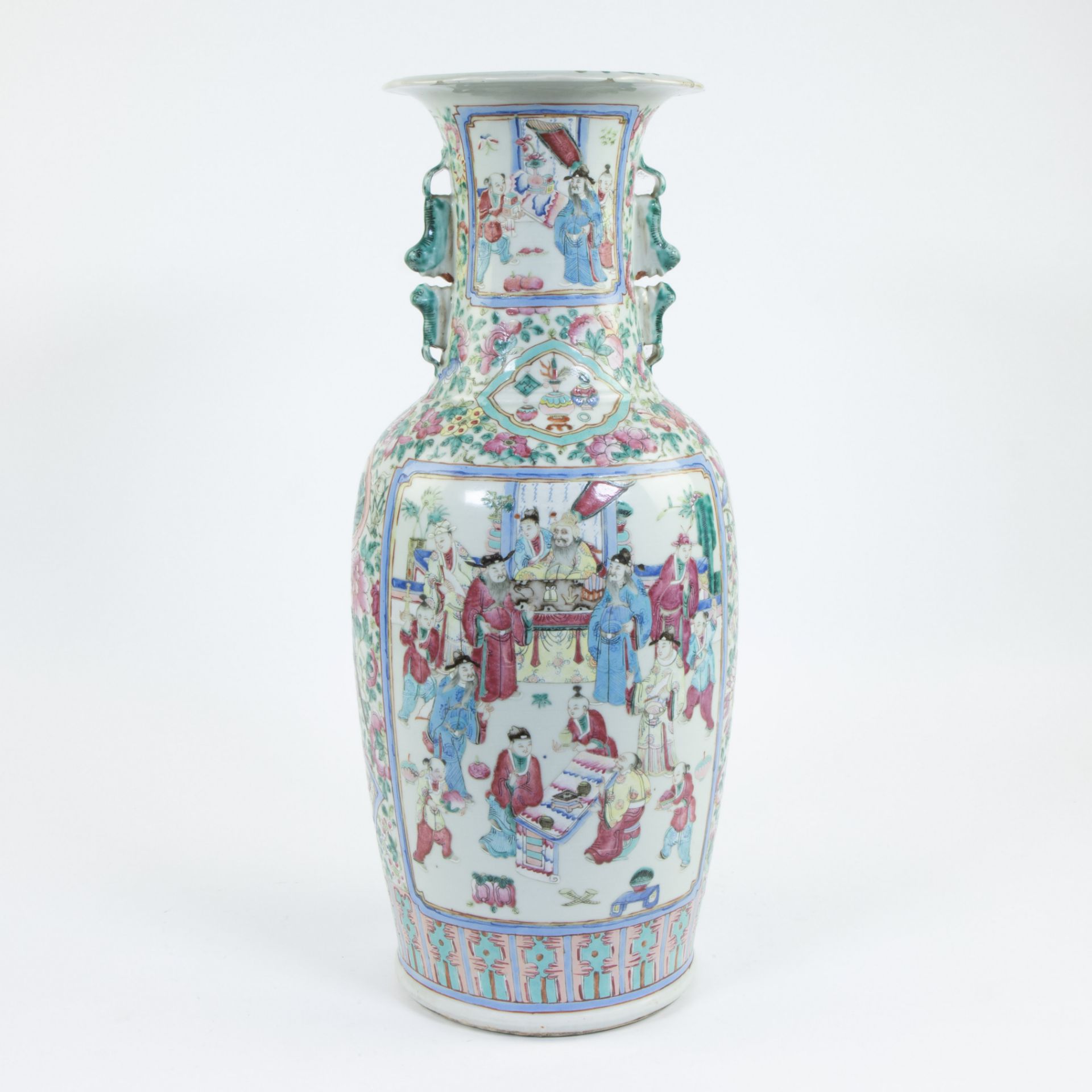 Chinese baluster vase famille rose with decoration of dignitaries, children, flowers and birds, 19th