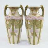 Pair of Art Nouveau Royal Dux vases with decor of stems with flowers, marked and a vide poche with d