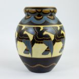 Charles Catteau, Boch Frères Keramis Vase, polychrome design with stylised birds, Decor 1366, marked