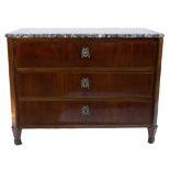 French dresser with 3 drawers in mahogany with grey-veined marble top
