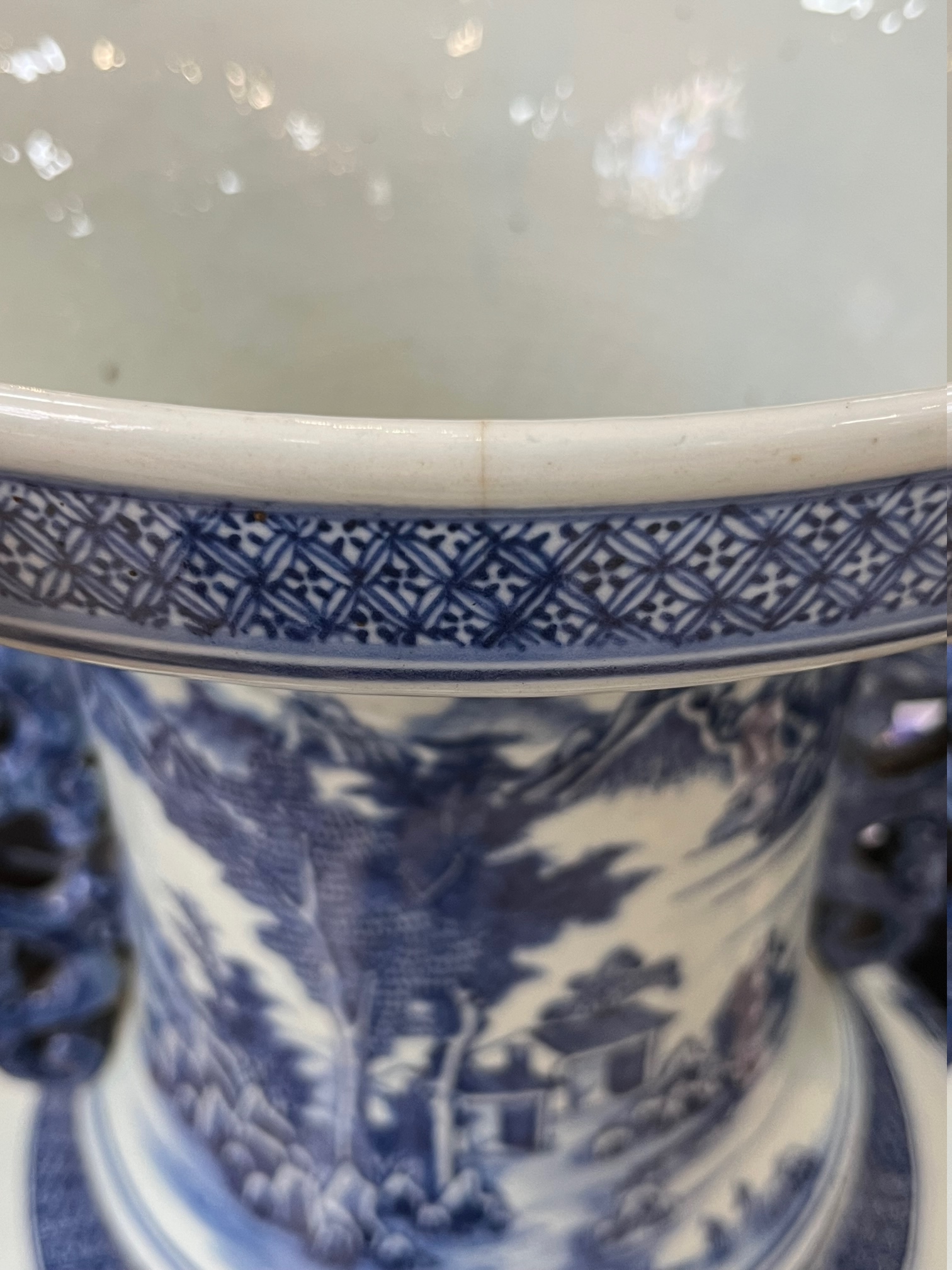 Large Chinese vase blue/white with floral mountain decor, late 19th century - Image 8 of 8