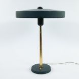 Timor 69" brass UFO-shaped table - or desk lamp 1950s designed by Louis Kalff for Philips, marked