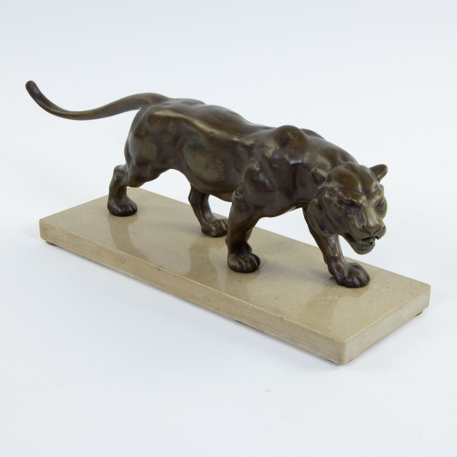 Art Deco large bronze panther on marble base - Image 2 of 6