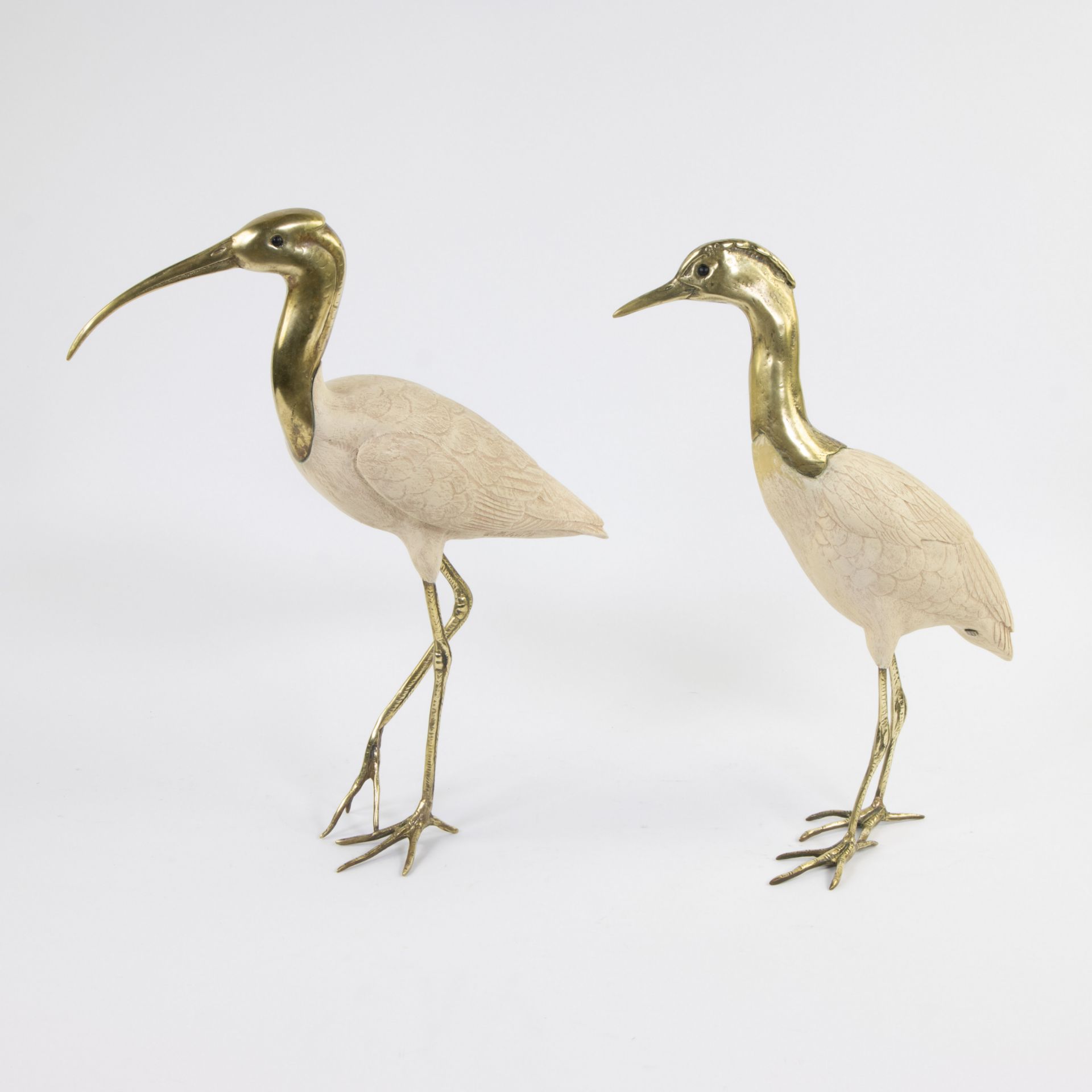 Elli MALEVOLTI (XX) 'Ibis & Bird' a pair of figures made of synthetic resin and metal.