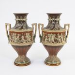Pair of porcelain vases with decor of playing children, marked Mettlach Villeroy & Bock