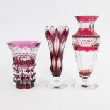 Val Saint Lambert, collection of 3 crystal vases, signed