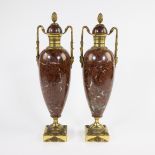 Pair of red-veined marble cassolettes with gilt mounts