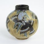 Charles Catteau Boch Keramis Grès vase polychrome decor of swallows and plant motifs, marked, decor