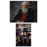 Lot of 2 photos, portrait of Felix De Boeck and visit Michel Verschueren to Felix De Boeck