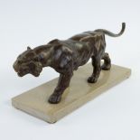 Art Deco large bronze panther on marble base