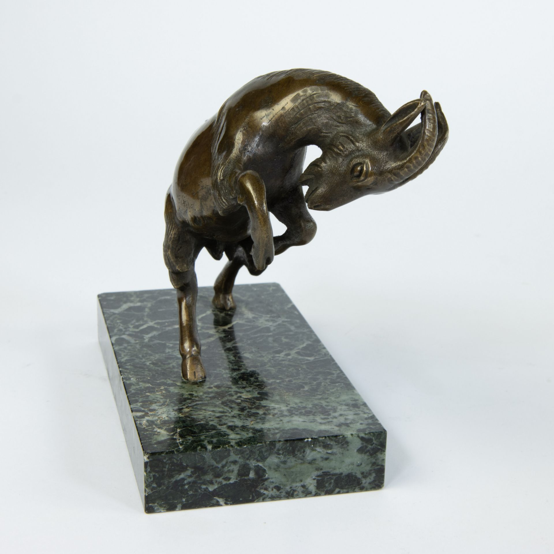 Bronze buck on marble pedestal, signed in the marble - Image 2 of 4