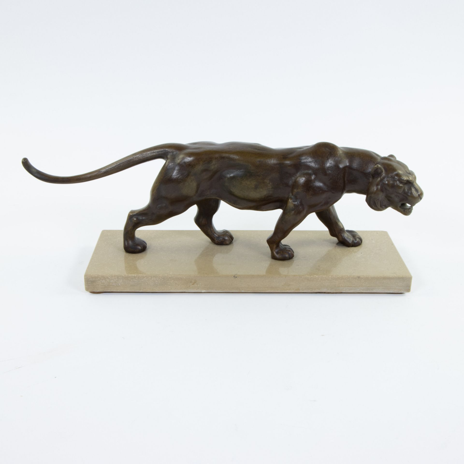 Art Deco large bronze panther on marble base - Image 3 of 6