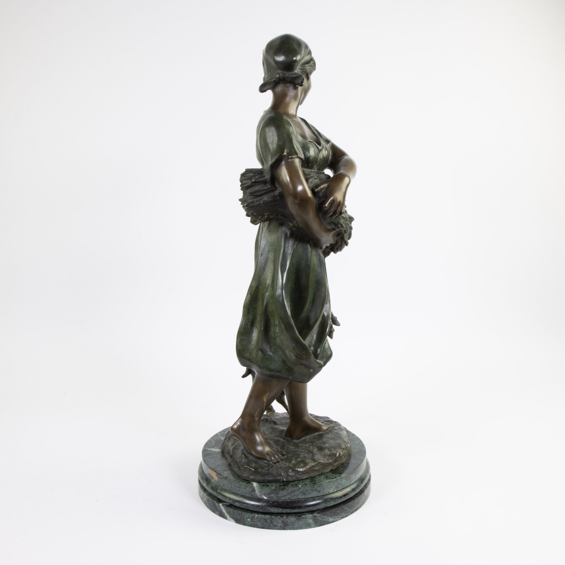 Bronze sculpture of a girl with buck, signed. - Image 5 of 5