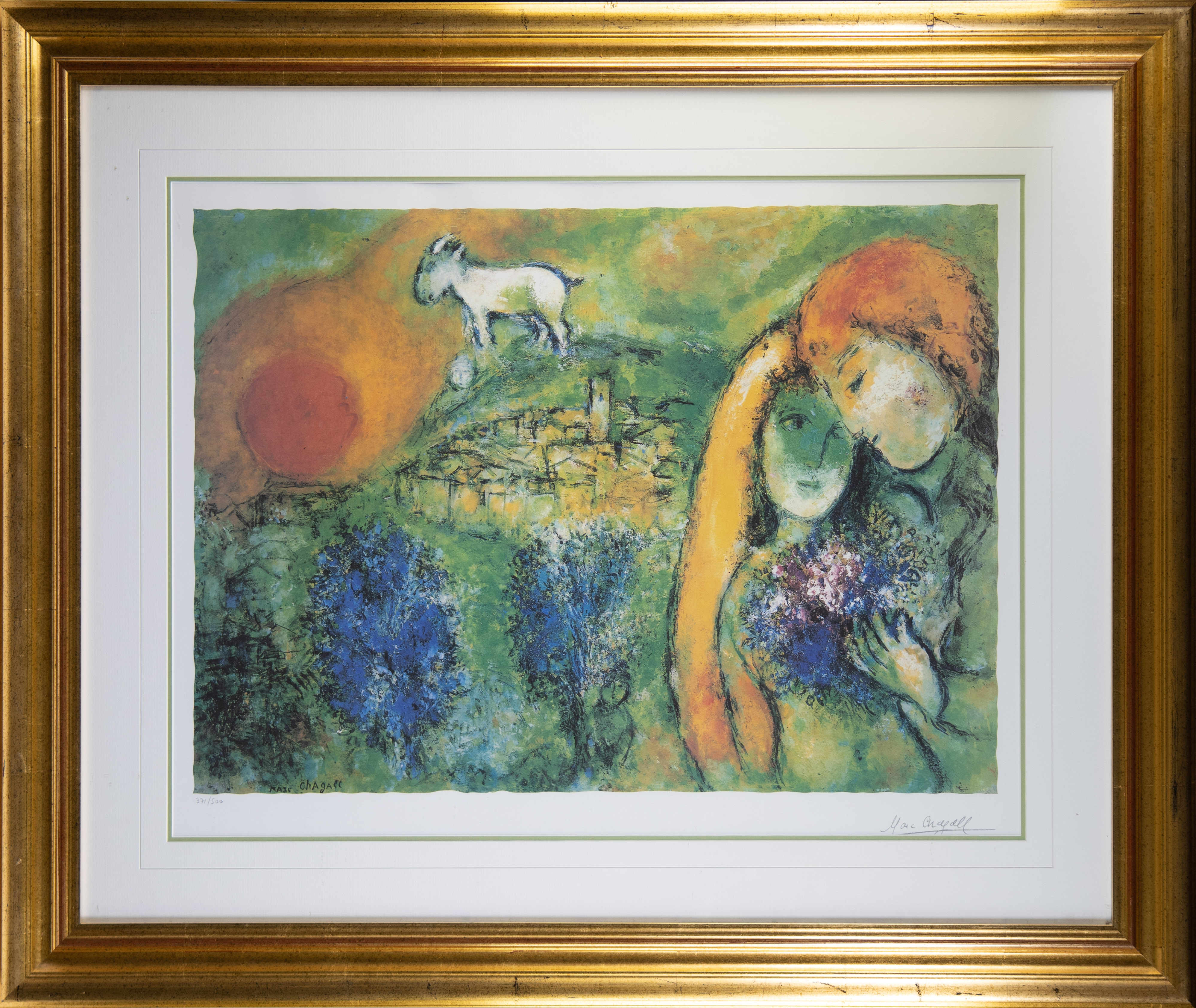 Print/Lithograph LES AMOUREUX DE VENCE by Marc CHAGALL, numbered 371/500 and signed in the plate. - Image 2 of 4