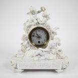 Biscuit mantel clock with cherubs style Louis XVI, stamped at the bottom.