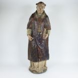 Flemish/N-French, wooden statue of a monk with original polychromy 16th century