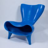 The blue Orgone Chair by Marc Newson, plastic, marked