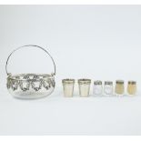 A beautiful crystal bowl Val Saint Lambert decorated with ornate silver garlands, 2 silver cups and