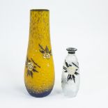 2 vases in pâte de verre with enamelled decor of flowers, DELATTE NANCY, marked