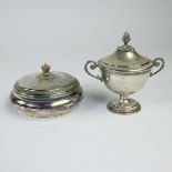 Collection silver biscuit or candy jar and sugar bowl, marked A835 + J sign P & 800