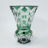 Val Saint Lambert green and clear cut crystal vase model OMER, signed and numbered 58/150