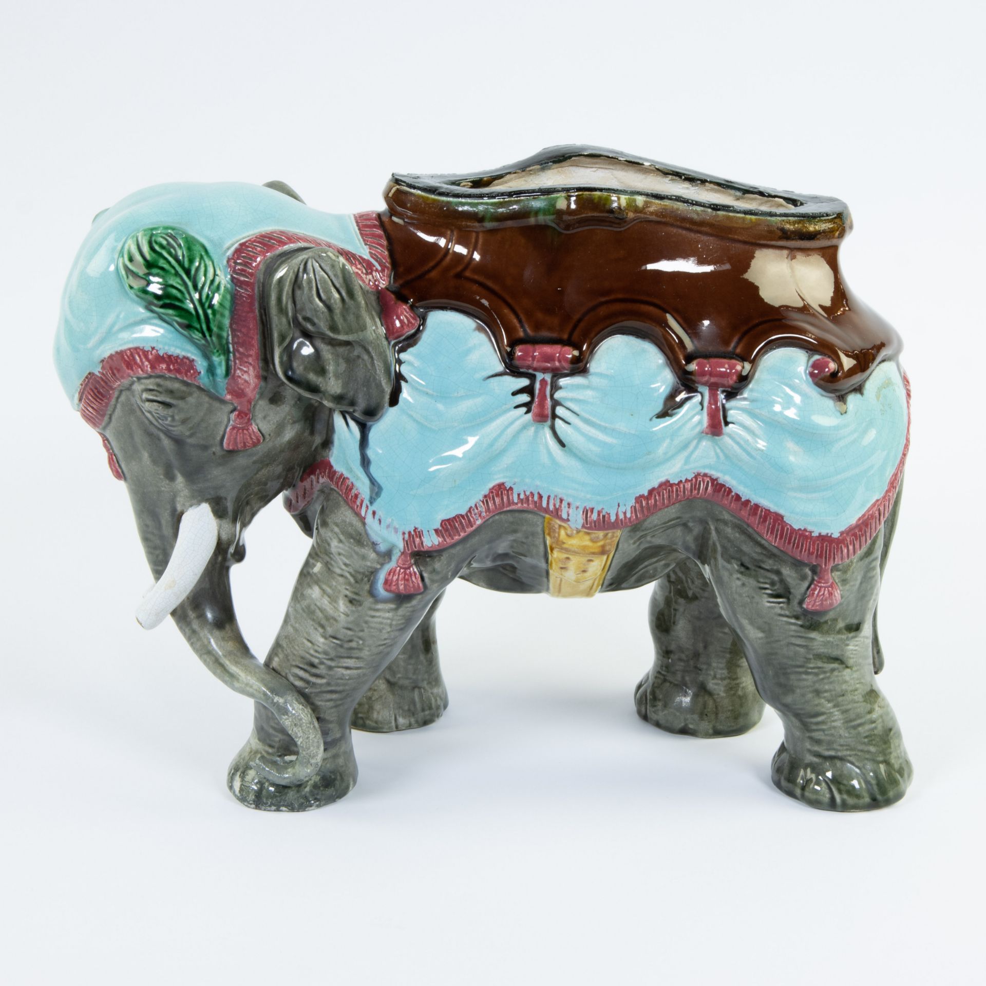 Antique barbotine elephant, majolica, jardinière, 1880-1900 - Bild 2 aus 7