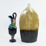 Collection of vintage pottery, glazed polychrome ceramic pitcher, French and large vase in pottery
