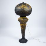 Exceptionally large mushroom lamp of multicoloured glass with etched decor, Tiffany style, signed