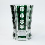 Val Saint Lambert green and colourless cut crystal Art Deco vase, marked